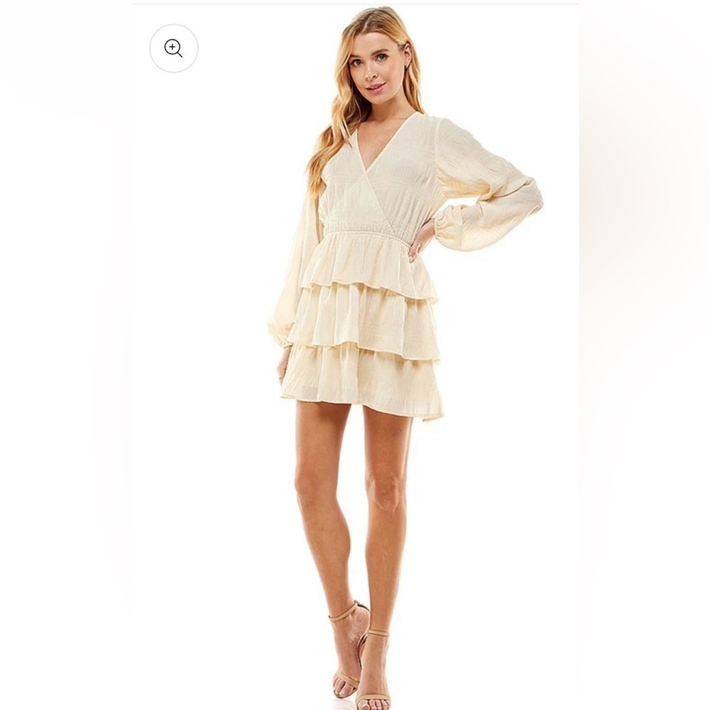 Acoa Cream Ruffle Tiered Mini Dress Catalina Style Open Back Cottagecore Large